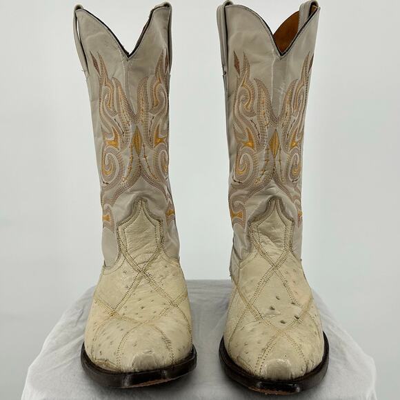 Vintage Men\'s Cream Leather Quill Ostrich Jhonny Western Cowboy Boots Sz 8M main image 4